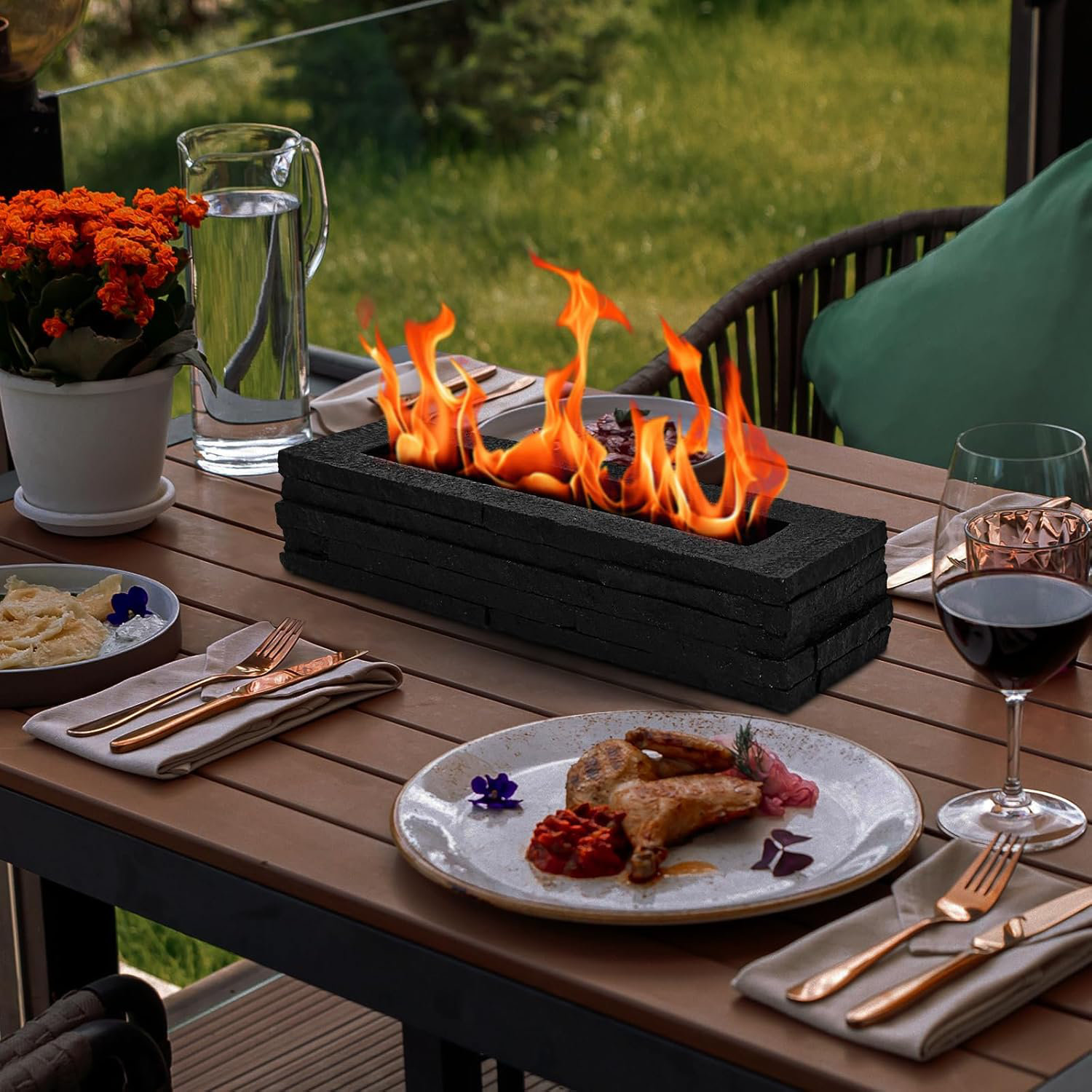 Millwood Pines Indoor Tabletop Fire Pit, 16" Desktop Mini Concrete ...